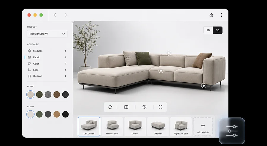 Interactive 3D product configurator for visualization and customization
