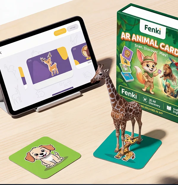 Fenki augmented reality flashcards featuring interactive 3D animals for children's learning and discovery
