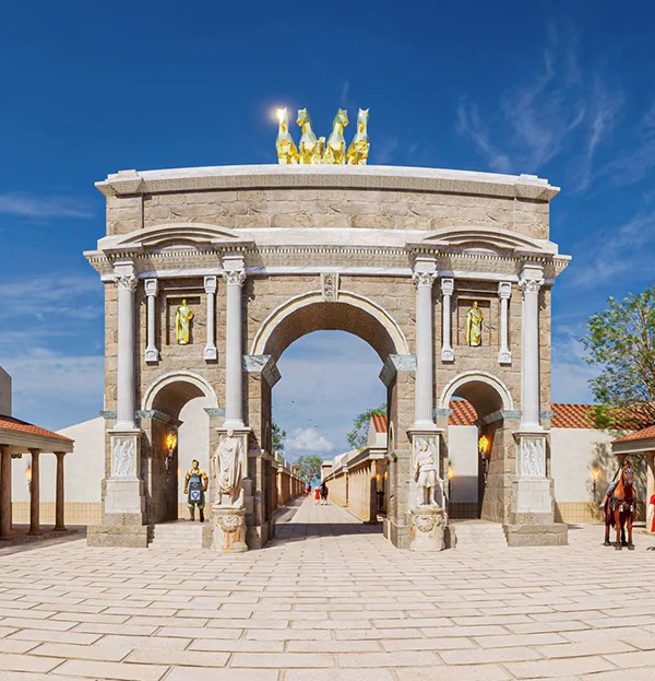 3D reconstruction of the ancient Roman city of Timgad in Algeria, showcasing its architecture and historical heritage