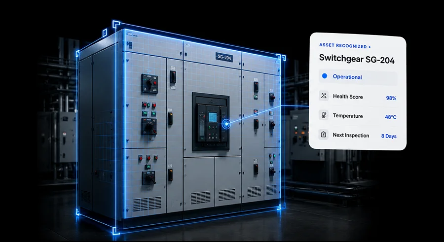 Industrial asset enhanced with augmented reality overlays and contextual information
