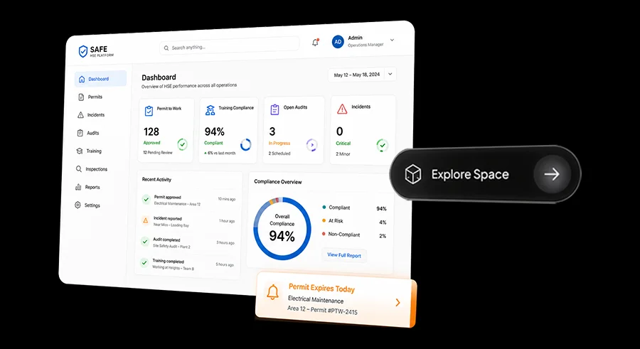 HSE learning platform concept for immersive training sessions and pilot reporting